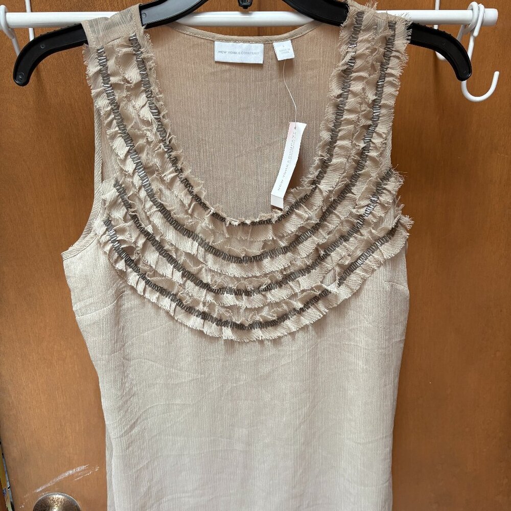 New York & Company Tan Layered Ruffle Tank Top NWT Size Small